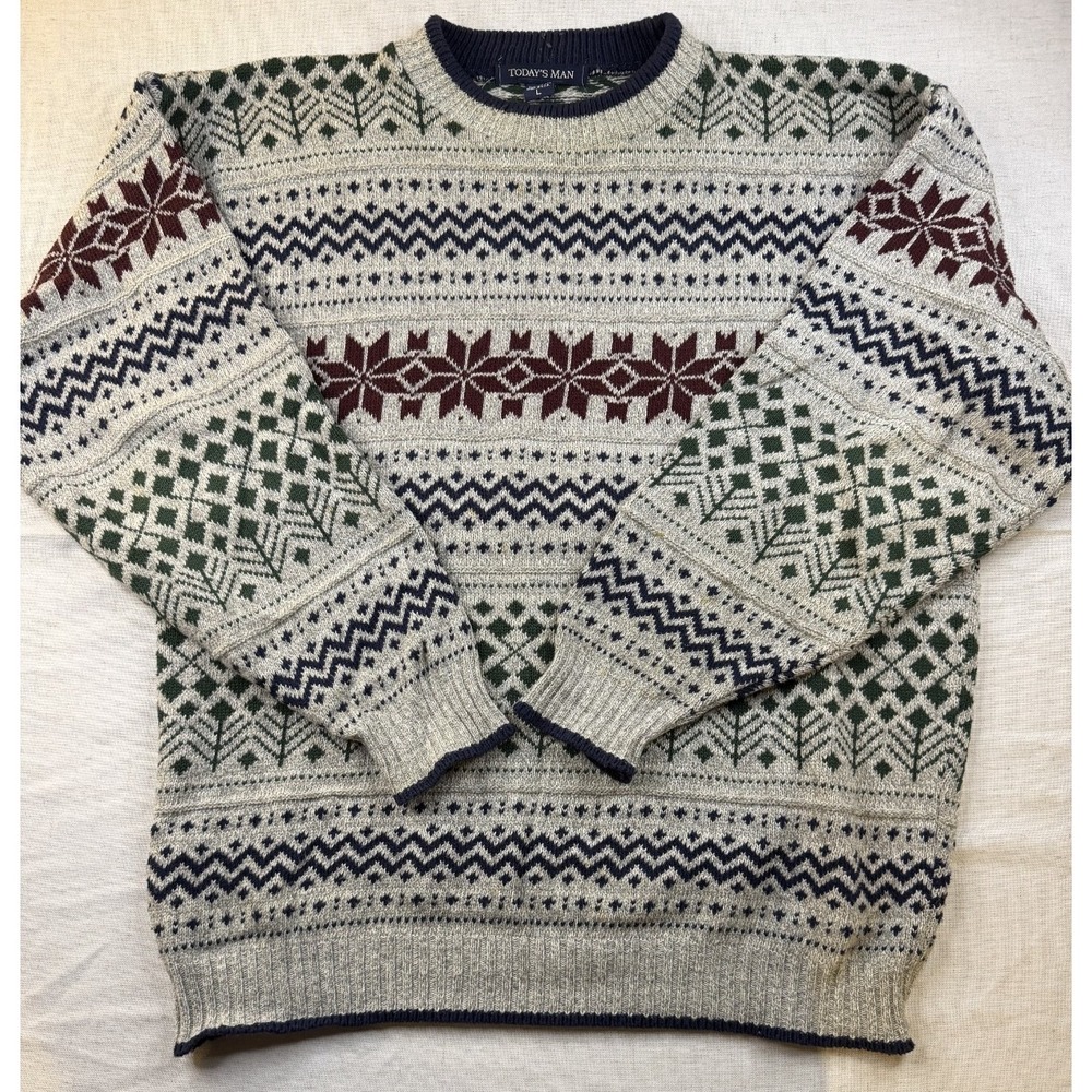 Vintage Today's Men Geometric Pattern Grandpa Sweater Made in USA Size L READ